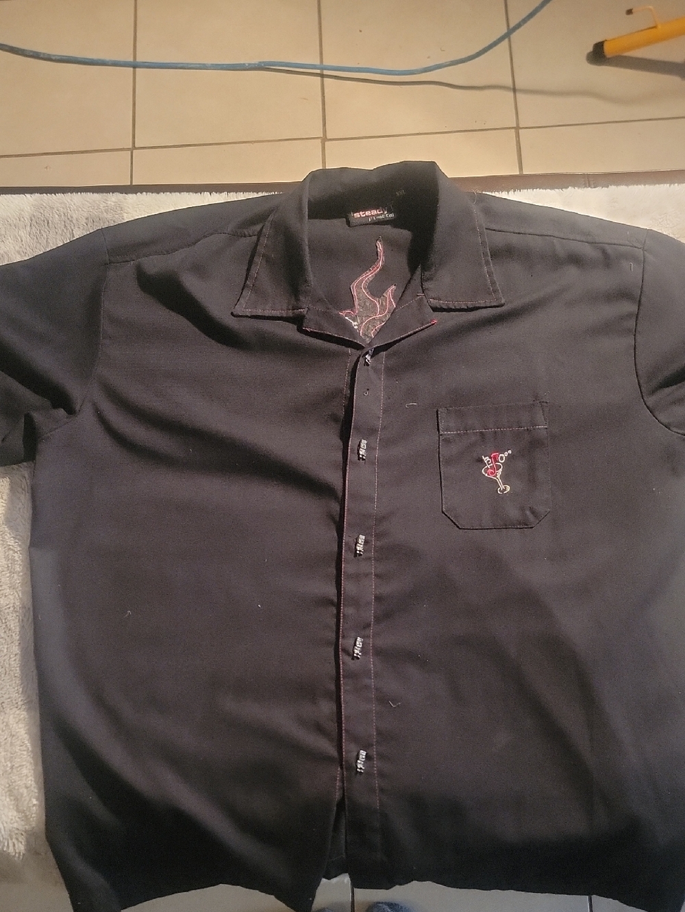 Steady Last Call, Embroidery on Front and Back, Black Button Down